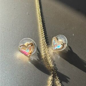 Discontinued Kendra Scott gold rainbow iridescent heart earrings